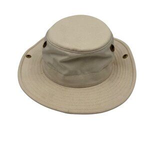 Tilley Khaki Beige Canvas Safari Bucket Sun Hat Size 7.5